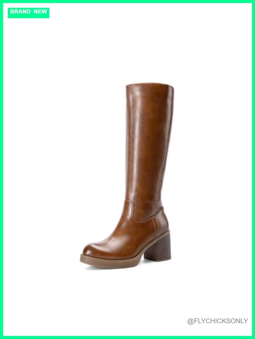 Faux Leather Knee-High Platform Boots Round Toe Hidden Elastic Zip